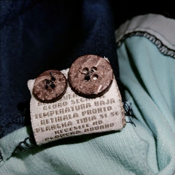 Joe Marlin Button Down Shirt Color Block Heavy Stitching Sz L Dark Blue Lt Blue - Picture 6 of 8